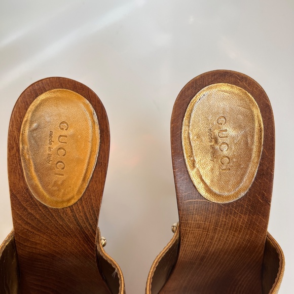 GUCCI HORSEBIT WOODEN PLATFORM SANDALS COPPER LEATHER SZ 36 6. - Picture 5 of 16